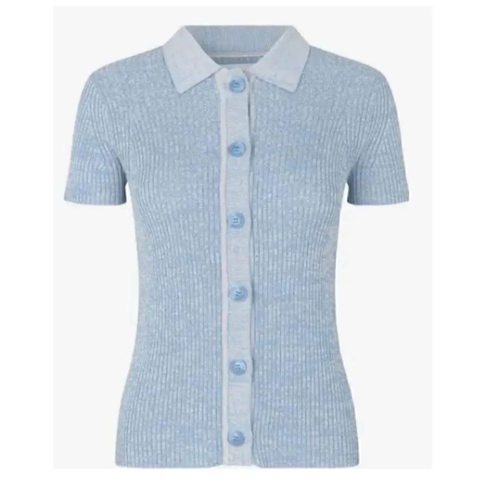 Samsoe Samsoe Blue Ribbed Bonnie Short Sleeved Polo Size Medium